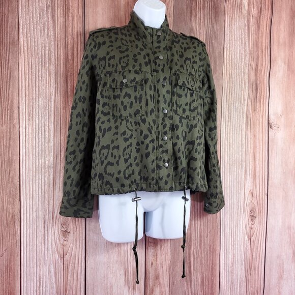 Rails Womens XS Collins Green Leopard Utility Military Jacket Linen Blend Safari - Picture 3 of 16